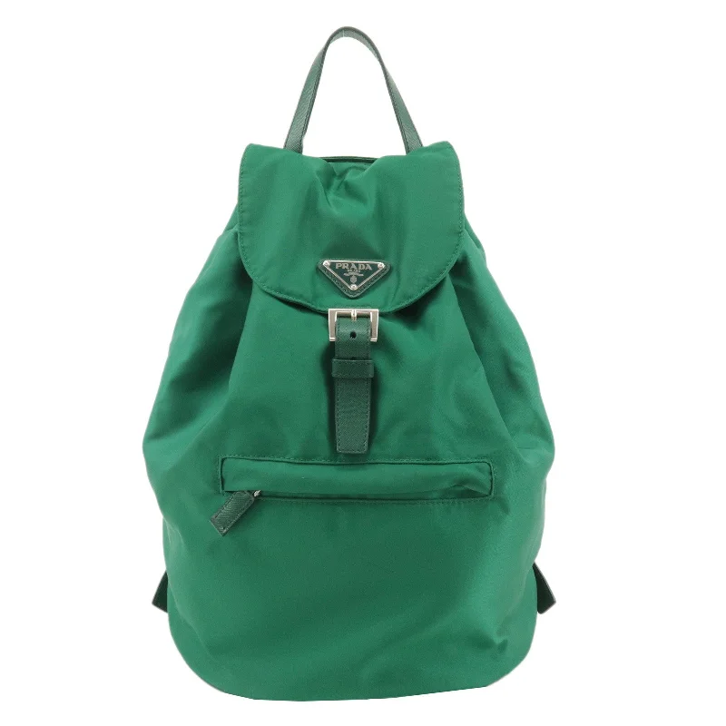 PRADA Nylon Leather Backpack Ruck Sack Green 1BZ032