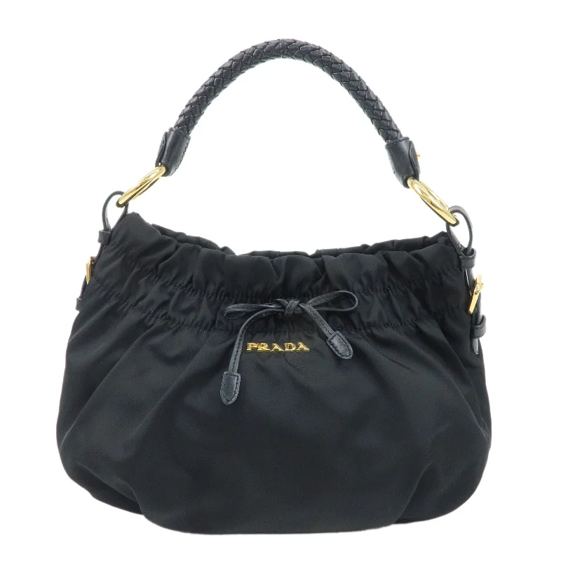 PRADA Nylon Leather Shoulder Bag Black