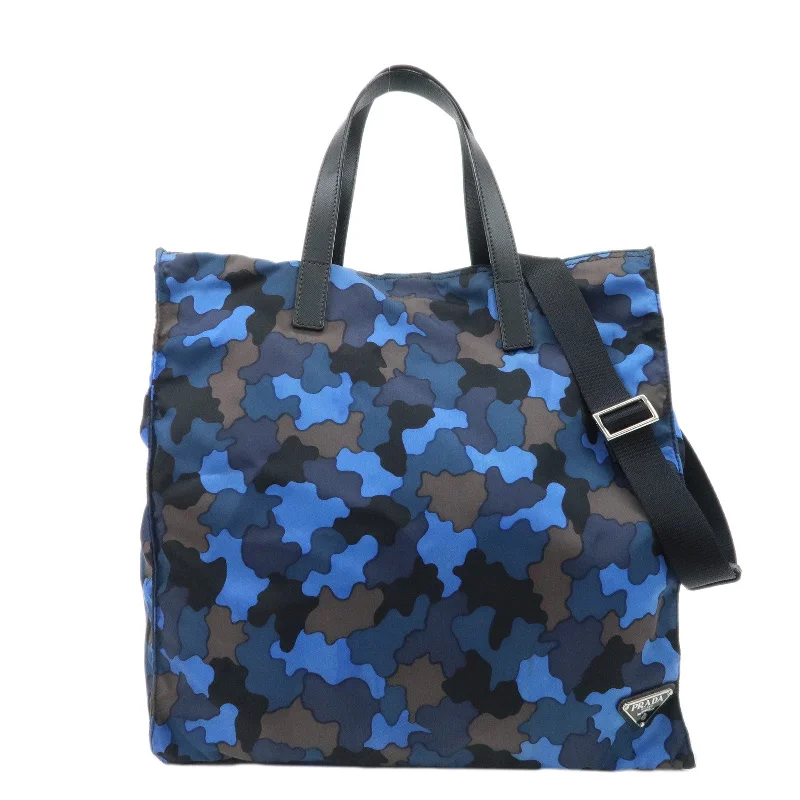 PRADA Logo Camouflage Nylon Leather 2Way Tote Shoulder Bag