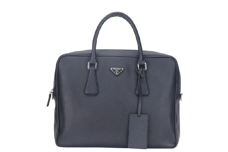 PRADA TRAVEL BRIEFCASE LARGE BALTICO SAFFIANO LEATHER (VA0891) SILVER HARDWARE WITH DUST COVER AND CARD