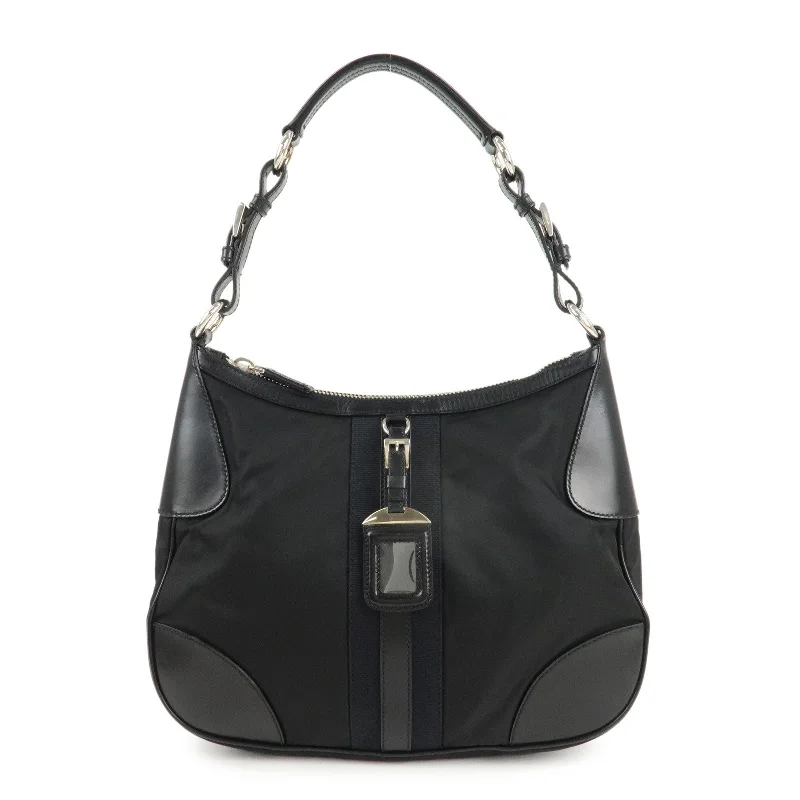 PRADA Nylon Leather Shoulder Bag Black BR2604