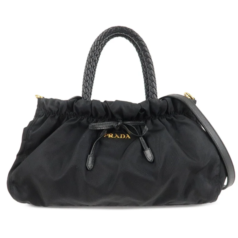 PRADA Nylon Leather Ribbon 2Way Shoulder Bag Black BN1631