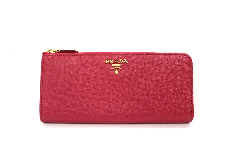 Authentic Prada Pink Saffiano Leather Zipper Wallet