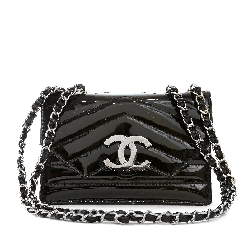 Chanel bags as wedding day accessoriesChanel Black Patent Chevron Mini CC Crossbody w/ Silver Hardware