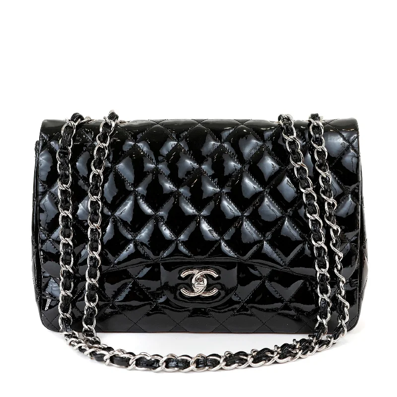 Chanel classicChanel  Black Patent Leather Jumbo Classic with Silver Hardware