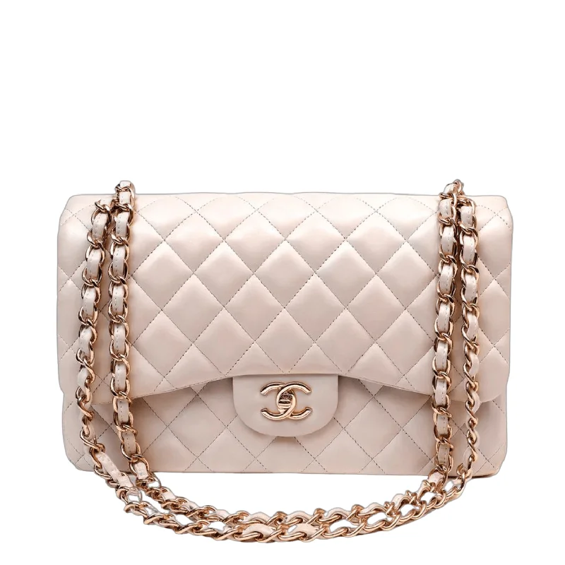 Chanel bags for women who appreciate fine craftsmanshipChanel Light Beige Lambskin Jumbo Classic w/ Rose Gold Hardware