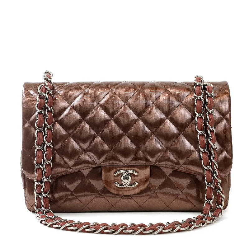 Chanel bags with chain and leather strap combinationsChanel Patent Metallic Copper Jumbo Classic w/ Silver Hardware