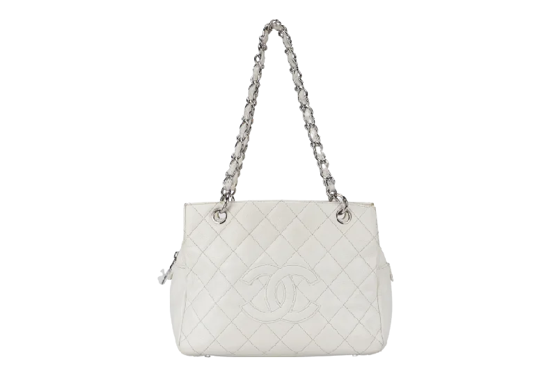 CHANEL PST WHITE (1044xxxx) CAVIAR LEATHER SILVER HARDWARE WITH DUST COVER