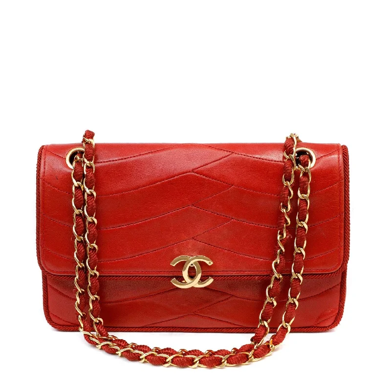 Chanel Red Leather Scallop Quilted Flap Bag