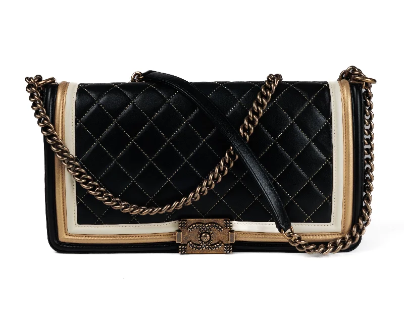 Chanel Limited Edition Handbag for CollectorsChanel Tri Color Black/Gold/Ivory Medium Boy Bag w/ Antique Gold Hardware