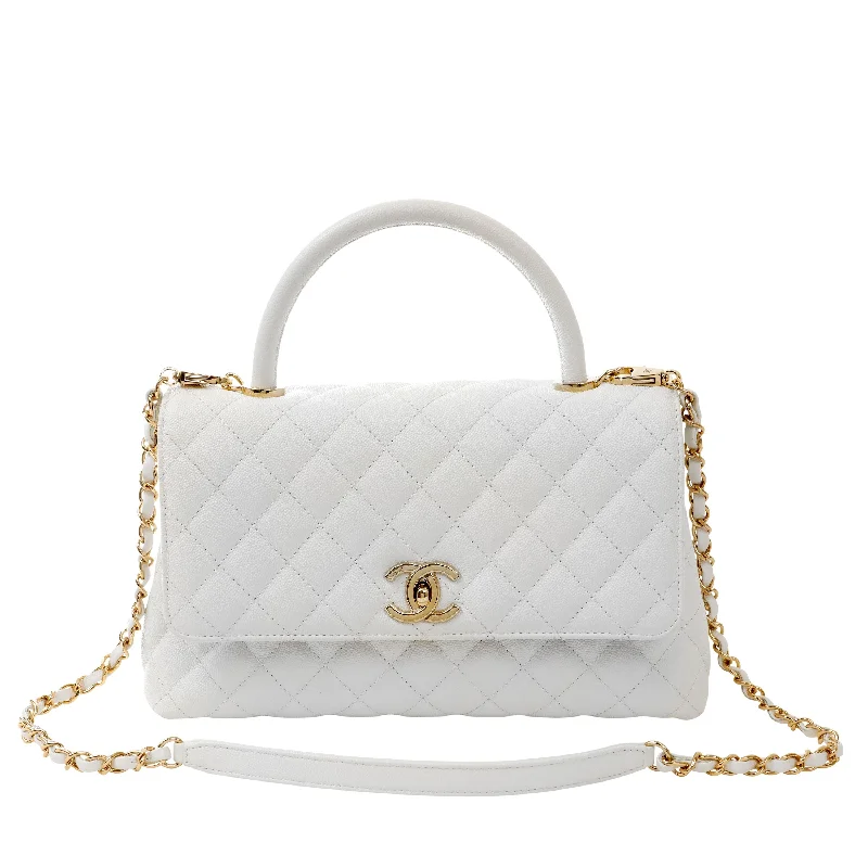 Chanel bags with adjustable chain strapsChanel White Caviar Large Lady Handle Bag w/ Gold Hardware