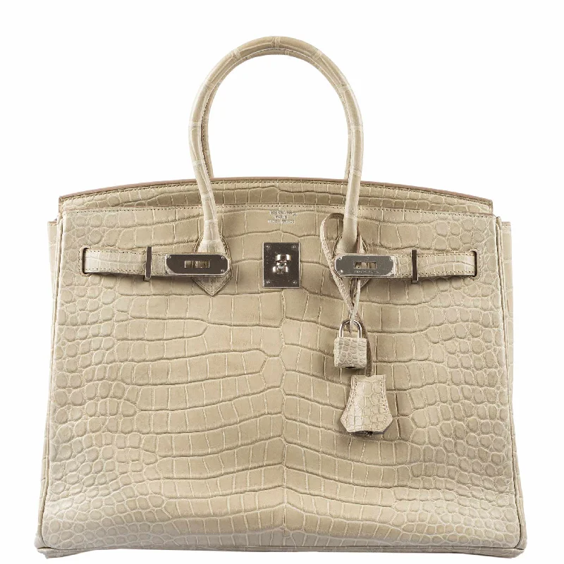 Hermès Birkin 35 Beton Matte Porosus Crocodile Palladium Hardware